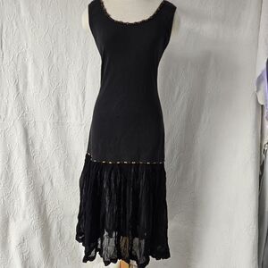 Express Black Beaded Dropwaist Flapper Dress Cotton Women Small 90s Art Deco